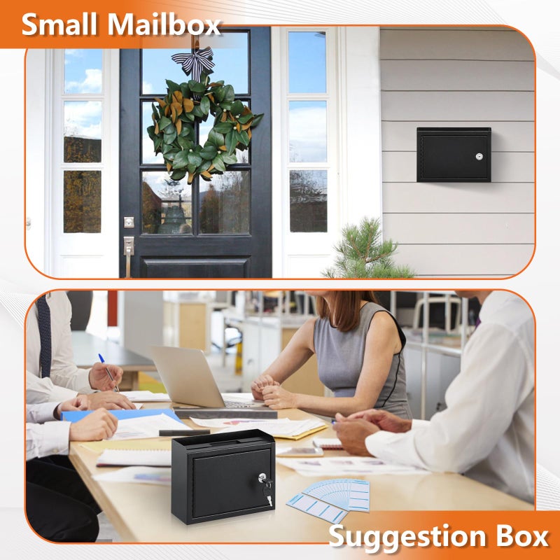 KYODOLED Suggestion Box with Lock and Slot, Small Locking Mailbox for Office, Wall Mount Safe Money/Key Drop Box with 50 Free Suggestion Cards, 9.8" W x 3" D x 7" H, Black - Image 4